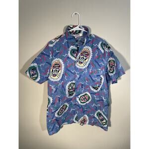 Paradise Beach Club Mervyns Vintage Shirt 1980's African Mask Surf Beach Size L‎
